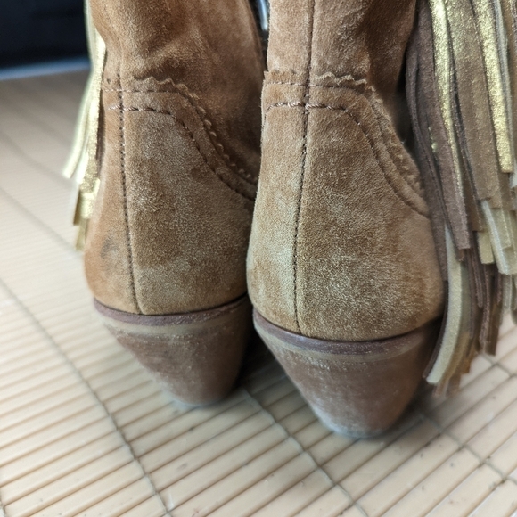 Sam Edelman "Louie" side zip Suede Fringe Ankle Booties Chestnut Size 7M.  208pm - Picture 4 of 10
